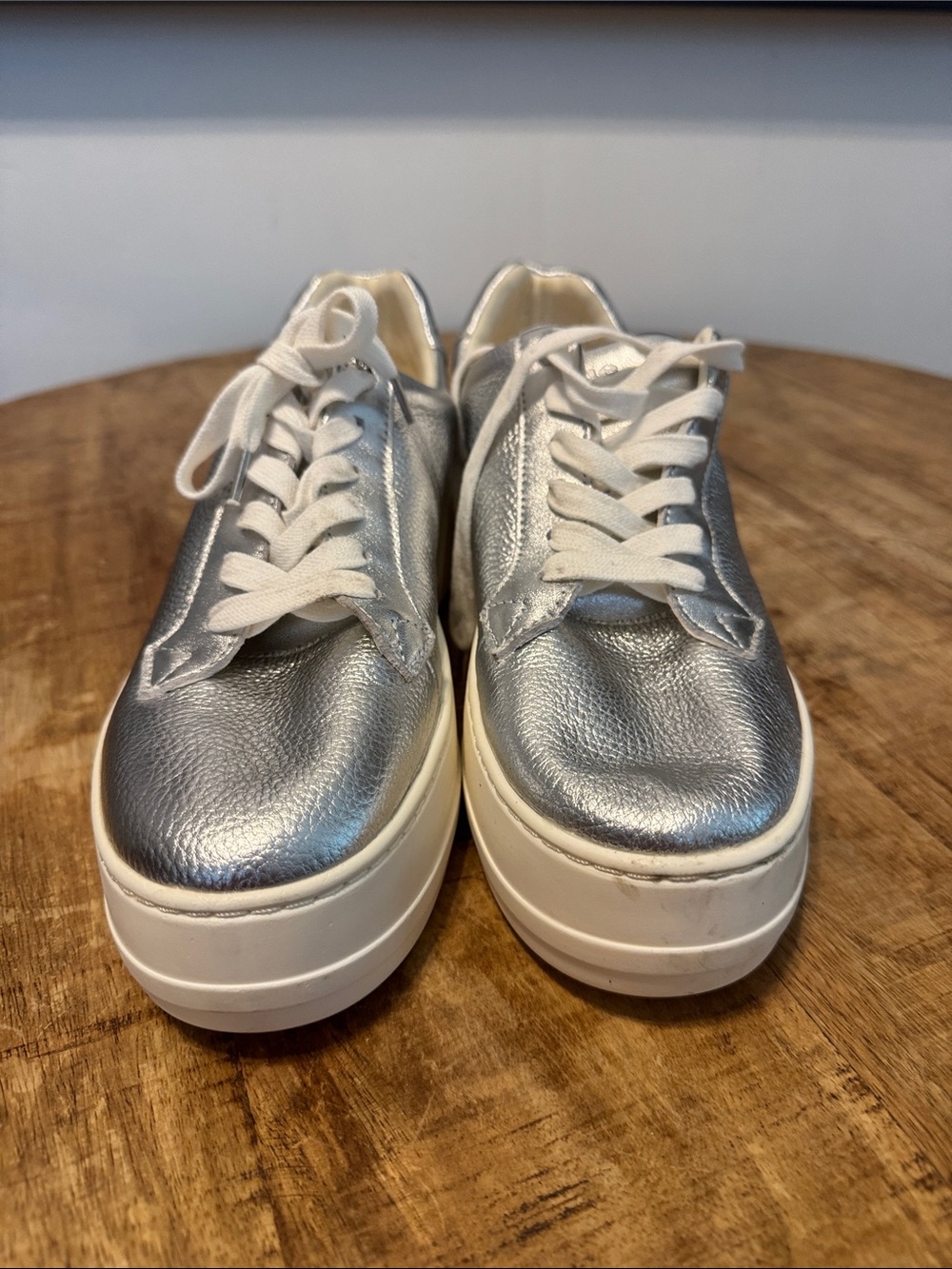 Dune London Silver Platform Lace-Up Sneakers